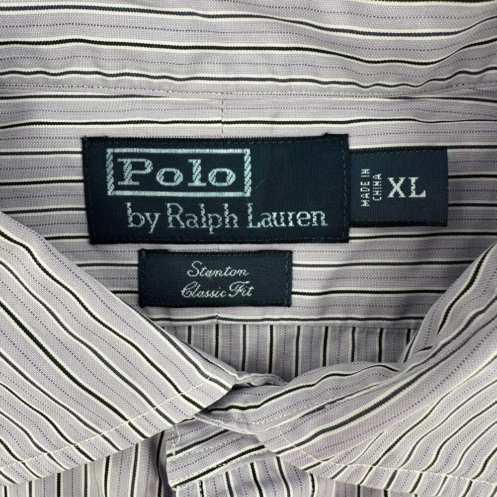 Polo Ralph Lauren Stanton Classic Fit Shirt Purple White Striped L/S Mens XL